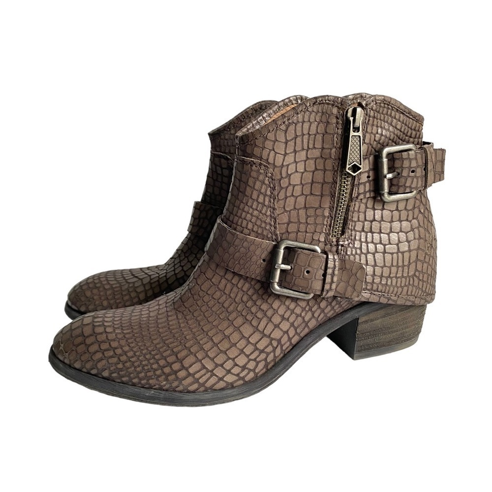 Donald Pliner‎ Dalis Ankle Booties Croc Embossed Gray Leather Boots Womens 8